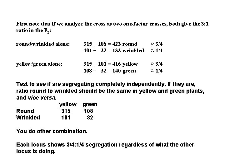 First note that if we analyze the cross as two one-factor crosses, both give