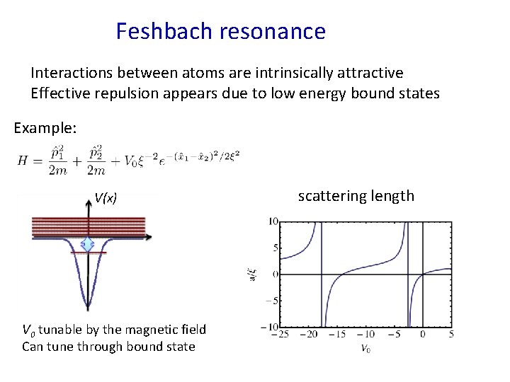 Feshbach resonance Interactions between atoms are intrinsically attractive Effective repulsion appears due to low