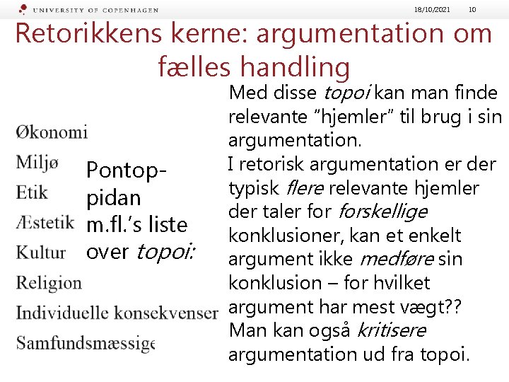 18/10/2021 10 Retorikkens kerne: argumentation om fælles handling Pontoppidan m. fl. ’s liste over