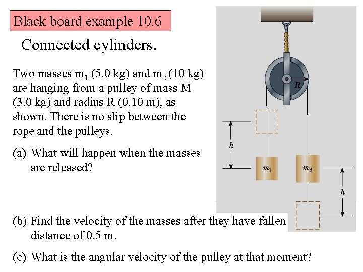 Black board example 10. 6 Connected cylinders. Two masses m 1 (5. 0 kg)