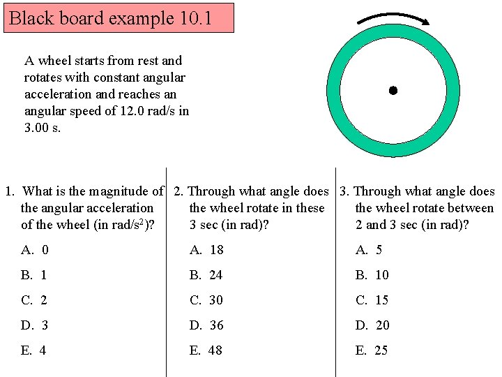 Black board example 10. 1 A wheel starts from rest and rotates with constant