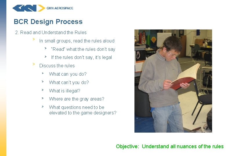 BCR Design Process 2. Read and Understand the Rules In small groups, read the