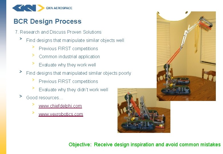 BCR Design Process 7. Research and Discuss Proven Solutions Find designs that manipulate similar