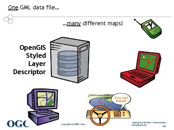 One GML data file… …many different maps! Open. GIS Styled Layer Descriptor Copyright (c)
