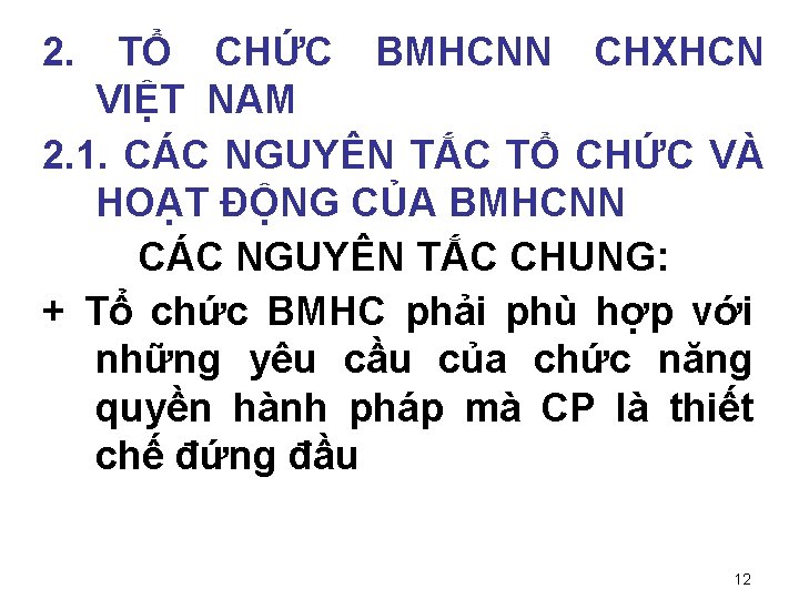 2. TỔ CHỨC BMHCNN CHXHCN VIỆT NAM 2. 1. CÁC NGUYÊN TẮC TỔ CHỨC