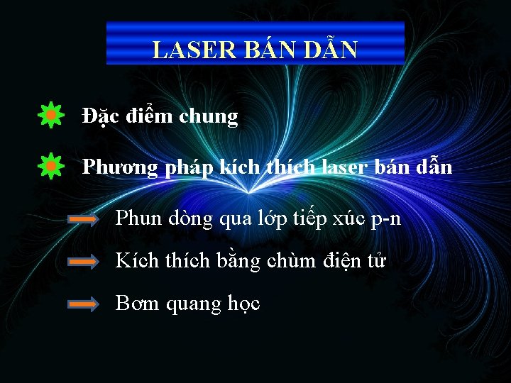 LASER BÁN DẪN Đặc điểm chung Phương pháp kích thích laser bán dẫn Phun