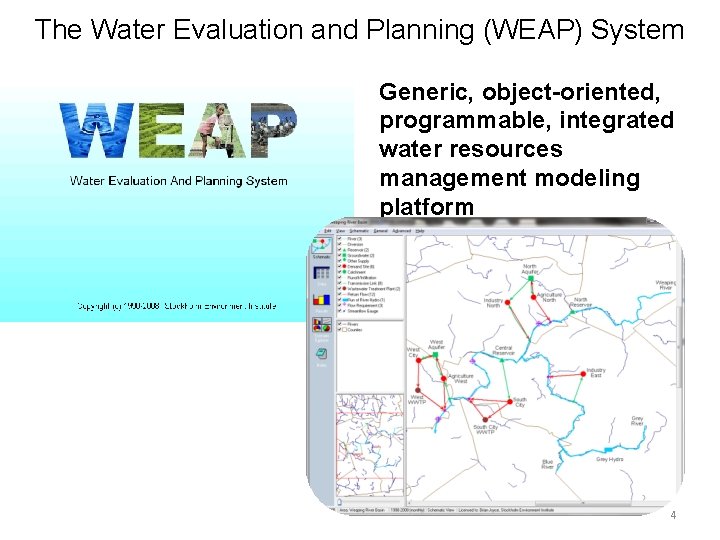The Water Evaluation and Planning (WEAP) System Generic, object-oriented, programmable, integrated water resources management