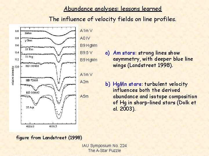 Abundance analyses: lessons learned The influence of velocity fields on line profiles. A 1