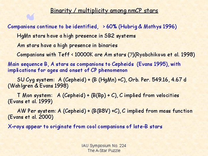 Binarity / multiplicity among nm. CP stars Companions continue to be identified, > 60%