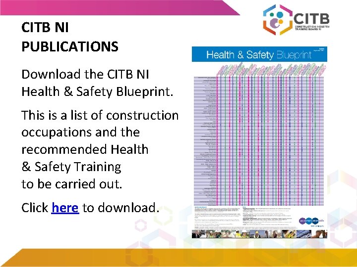 CITB NI PUBLICATIONS Download the CITB NI Health & Safety Blueprint. This is a