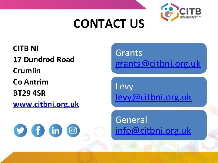 CONTACT US CITB NI 17 Dundrod Road Crumlin Co Antrim BT 29 4 SR