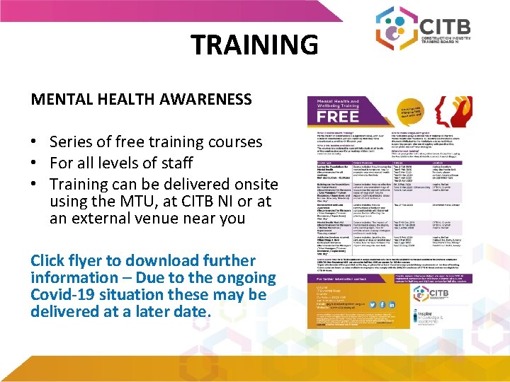TRAINING MENTAL HEALTH AWARENESS • Series of free training courses • For all levels