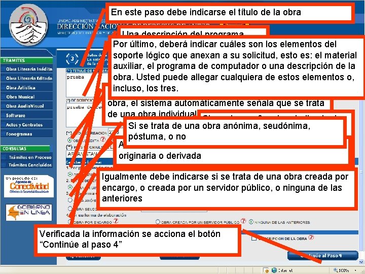 En este paso debe indicarse el título de la obra Una descripción del programa