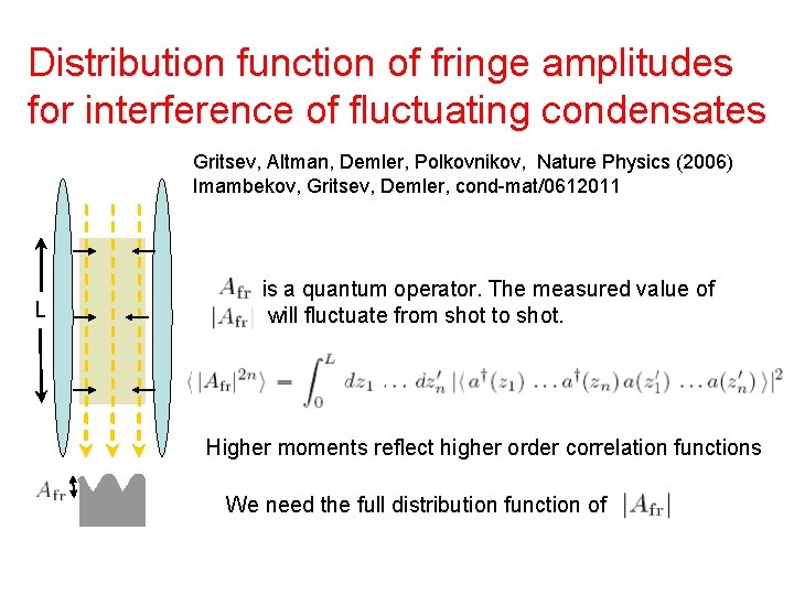 Distribution function of fringe amplitudes for interference of fluctuating condensates Gritsev, Altman, Demler, Polkovnikov,