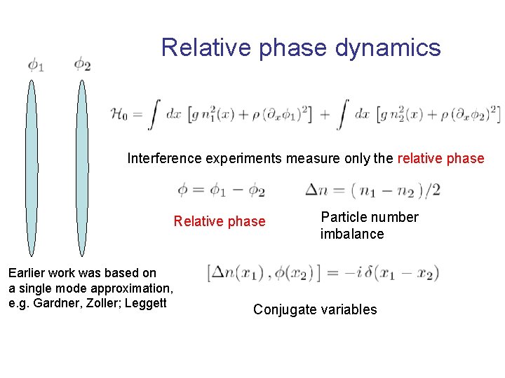 Relative phase dynamics Interference experiments measure only the relative phase Relative phase Earlier work
