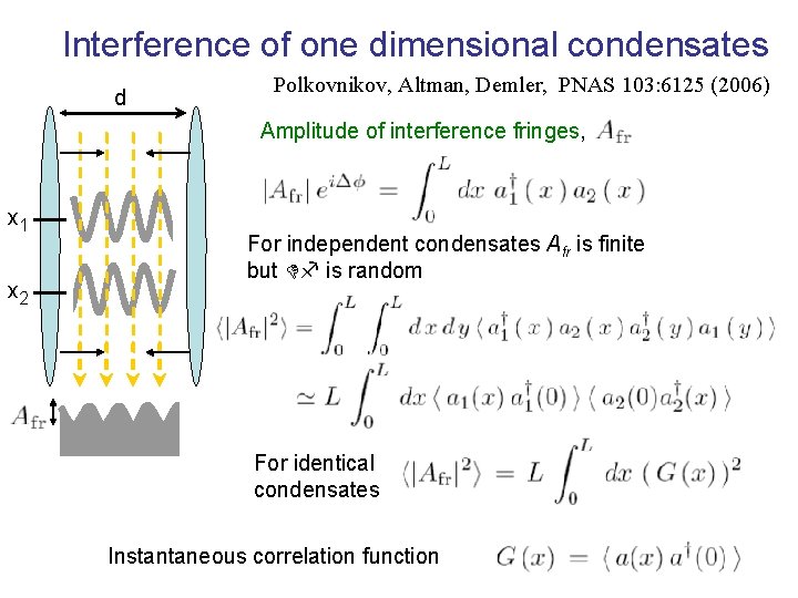 Interference of one dimensional condensates d Polkovnikov, Altman, Demler, PNAS 103: 6125 (2006) Amplitude