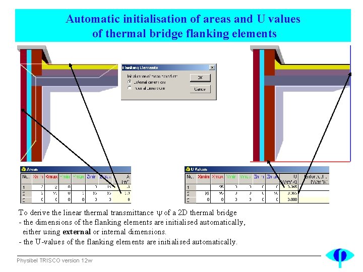 Automatic initialisation of areas and U values of thermal bridge flanking elements To derive