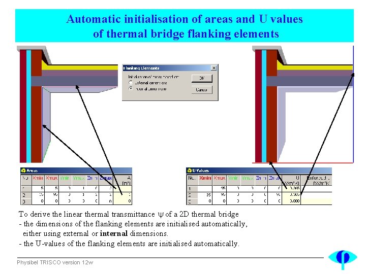 Automatic initialisation of areas and U values of thermal bridge flanking elements To derive