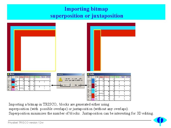 Importing bitmap superposition or juxtaposition Importing a bitmap in TRISCO, blocks are generated either