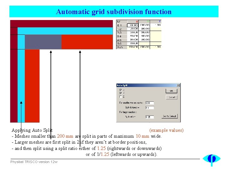 Automatic grid subdivision function Applying Auto Split (example values) - Meshes smaller than 200