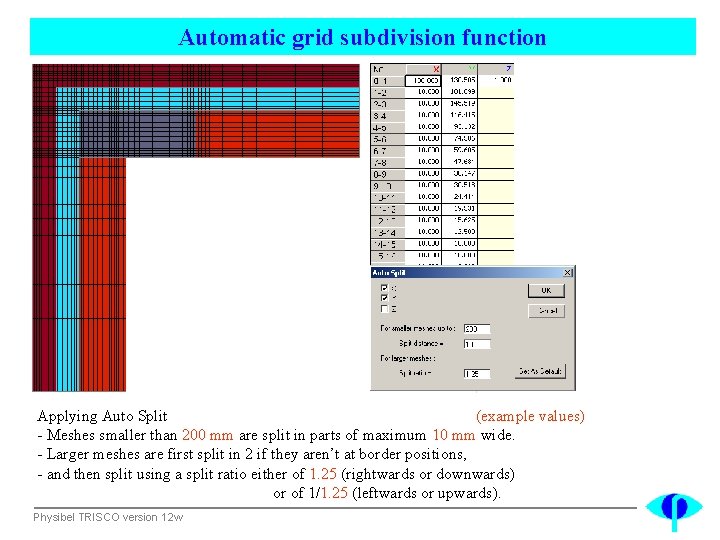 Automatic grid subdivision function Applying Auto Split (example values) - Meshes smaller than 200