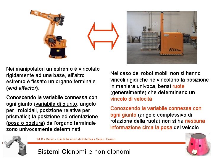 Nei manipolatori un estremo è vincolato rigidamente ad una base, all’altro estremo è fissato