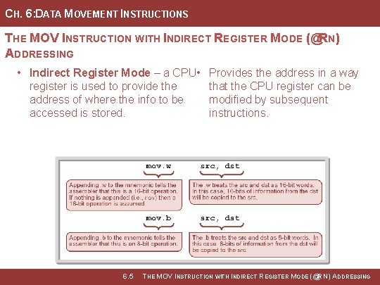 CH. 6: DATA MOVEMENT INSTRUCTIONS THE MOV INSTRUCTION WITH INDIRECT REGISTER MODE (@RN) ADDRESSING