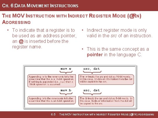 CH. 6: DATA MOVEMENT INSTRUCTIONS THE MOV INSTRUCTION WITH INDIRECT REGISTER MODE (@RN) ADDRESSING