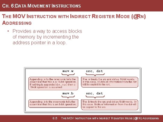 CH. 6: DATA MOVEMENT INSTRUCTIONS THE MOV INSTRUCTION WITH INDIRECT REGISTER MODE (@RN) ADDRESSING