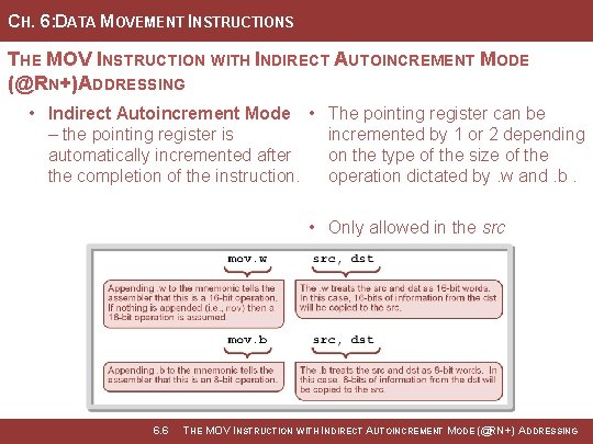 CH. 6: DATA MOVEMENT INSTRUCTIONS THE MOV INSTRUCTION WITH INDIRECT AUTOINCREMENT MODE (@RN+) ADDRESSING