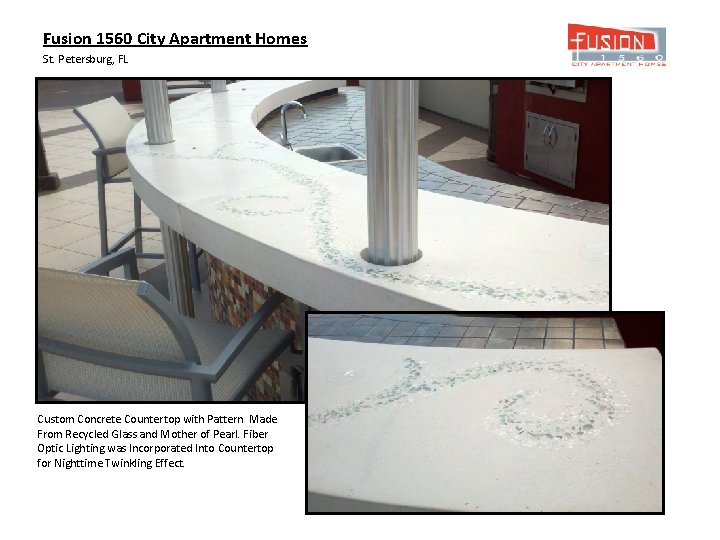 Fusion 1560 City Apartment Homes St. Petersburg, FL Custom Concrete Countertop with Pattern Made