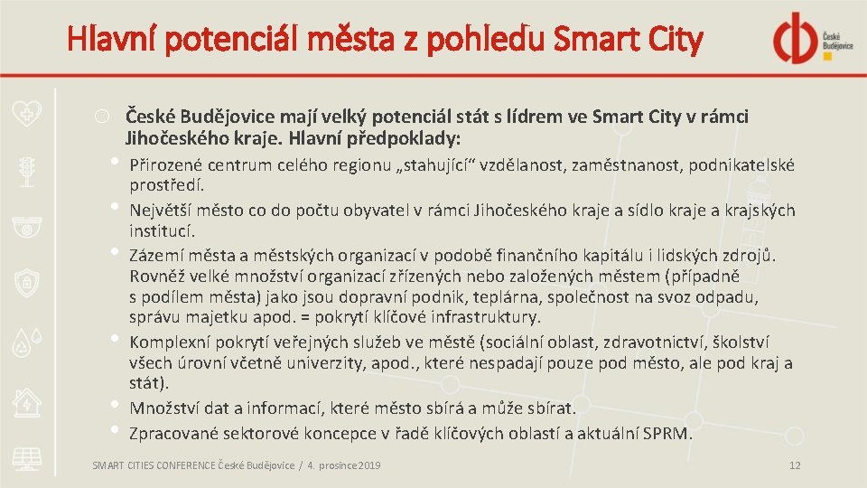 Hlavní potenciál města z pohledu Smart City o • • • České Budějovice mají