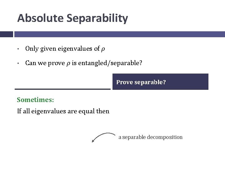 Absolute Separability • Only given eigenvalues of ρ • Can we prove ρ is