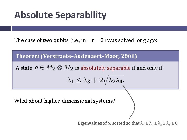 Absolute Separability The case of two qubits (i. e. , m = n =