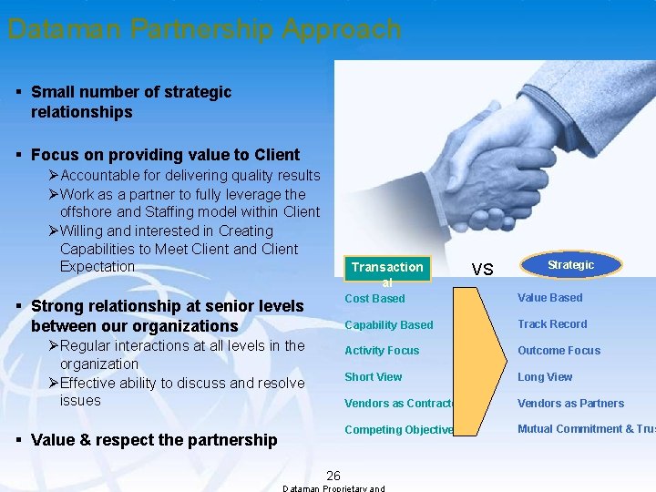 Dataman Partnership Approach § Small number of strategic relationships § Focus on providing value