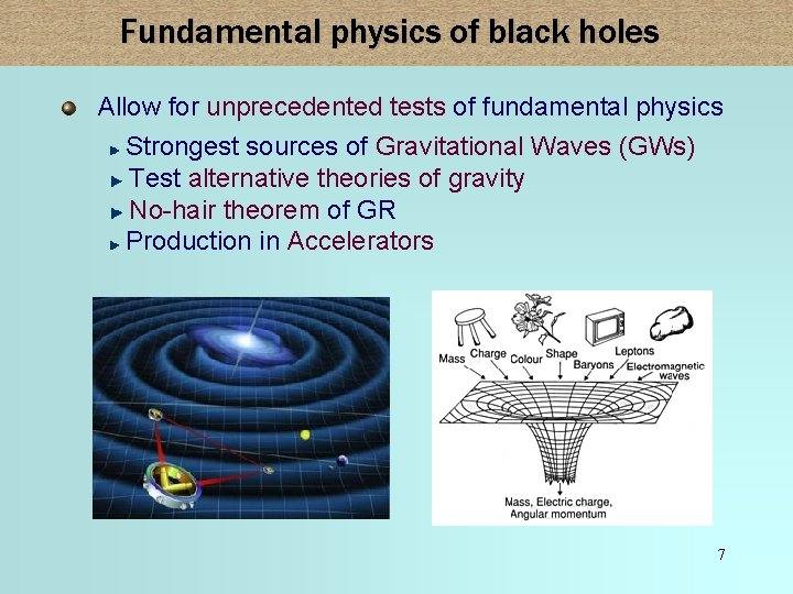 Fundamental physics of black holes Allow for unprecedented tests of fundamental physics Strongest sources
