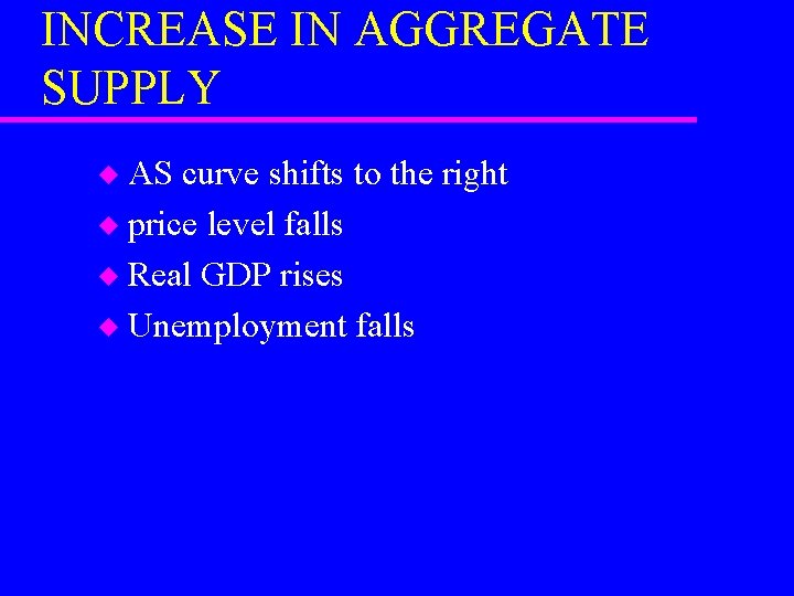 INCREASE IN AGGREGATE SUPPLY AS curve shifts to the right u price level falls