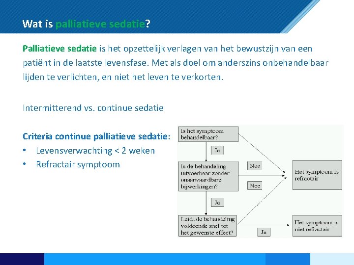 Wat is palliatieve sedatie? Palliatieve sedatie is het opzettelijk verlagen van het bewustzijn van