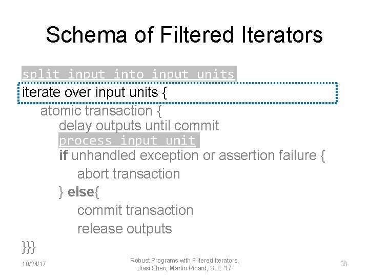 Schema of Filtered Iterators split input into input units iterate over input units {