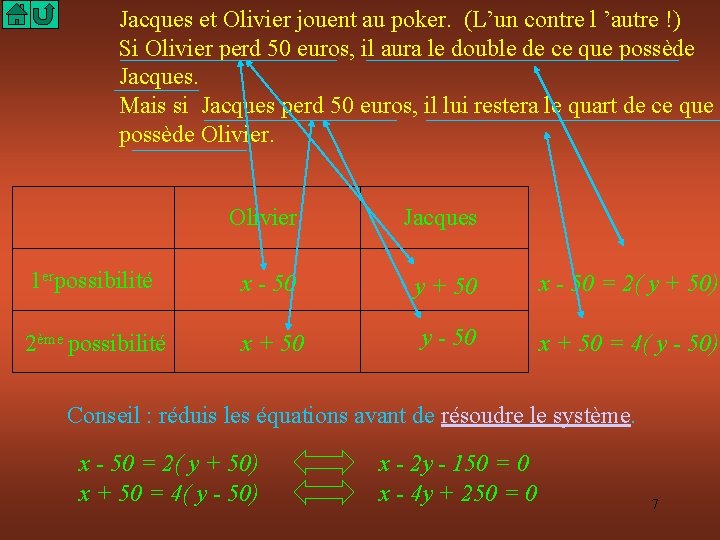 Jacques et Olivier jouent au poker. (L’un contre l ’autre !) Si Olivier perd