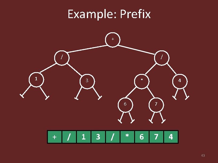 Example: Prefix + / / 1 3 * 6 + / 1 3 /