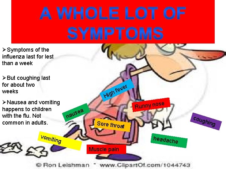ØSymptoms of the influenza last for lest than a week ØBut coughing last for
