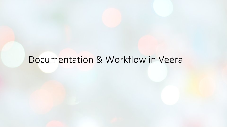 Documentation & Workflow in Veera Documentation & Workflow in Veera