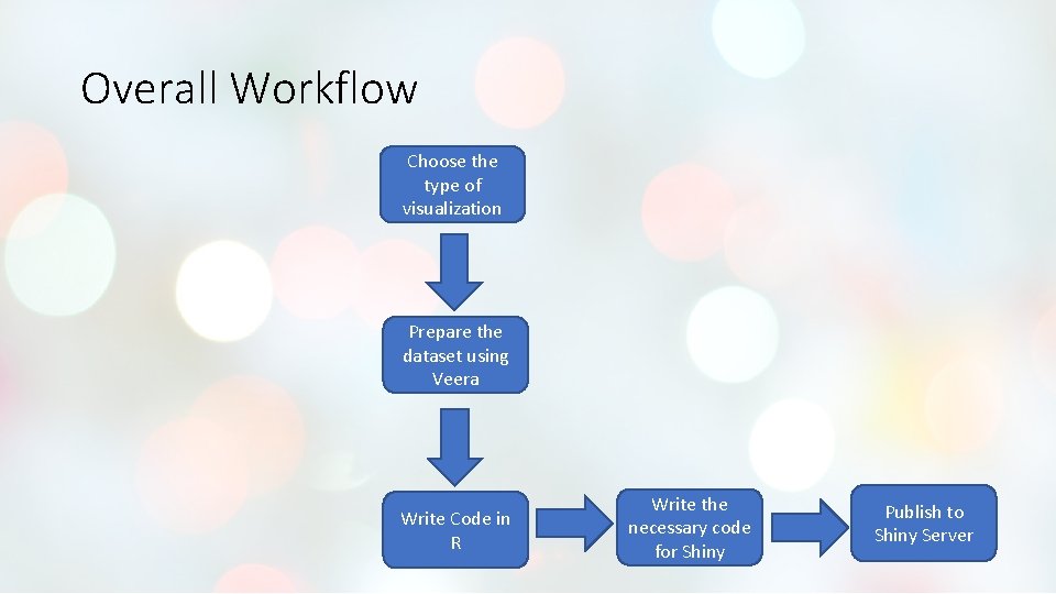 Overall Workflow Choose the type of visualization Prepare the dataset using Veera Write Code Overall Workflow Choose the type of visualization Prepare the dataset using Veera Write Code