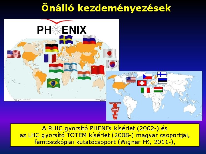 Önálló kezdeményezések A RHIC gyorsító PHENIX kísérlet (2002 -) és az LHC gyorsító TOTEM