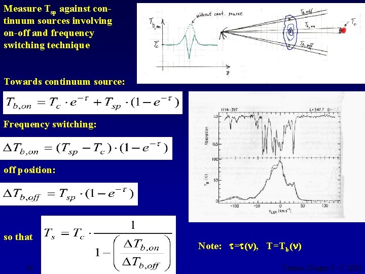 Measure Tsp against continuum sources involving on-off and frequency switching technique Towards continuum source:
