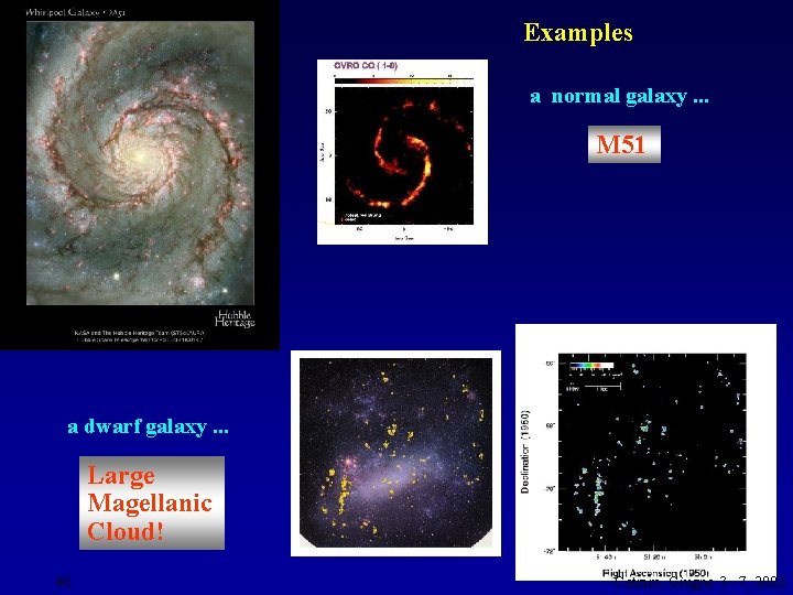 Examples a normal galaxy. . . M 51 a dwarf galaxy. . . Large