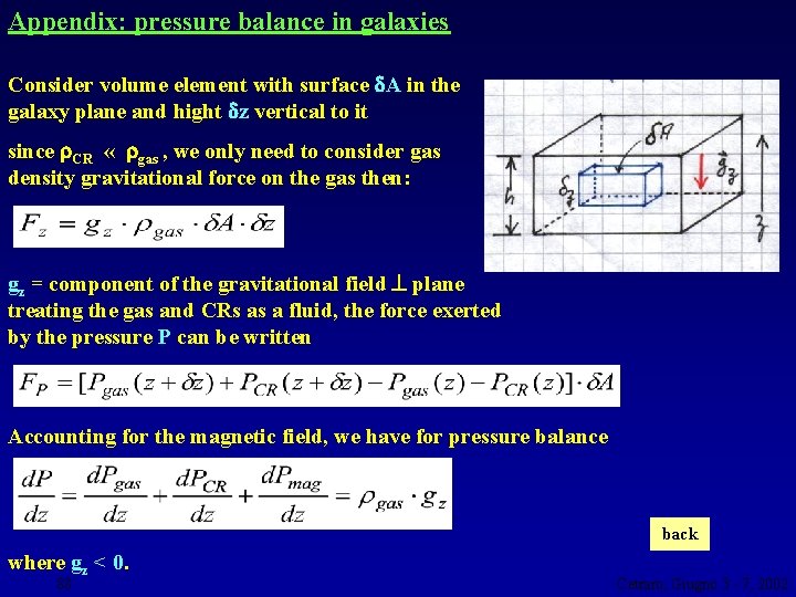 Appendix: pressure balance in galaxies Consider volume element with surface A in the galaxy