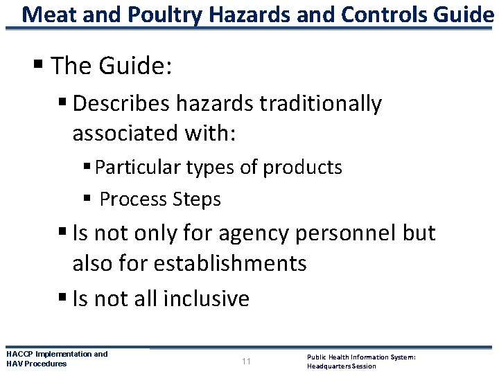 Public Health Information System Headquarters Session HACCP Verification
