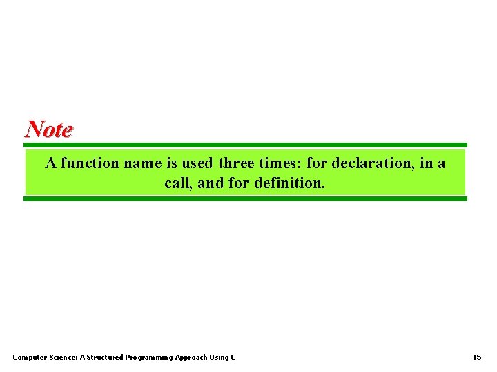 Note A function name is used three times: for declaration, in a call, and Note A function name is used three times: for declaration, in a call, and